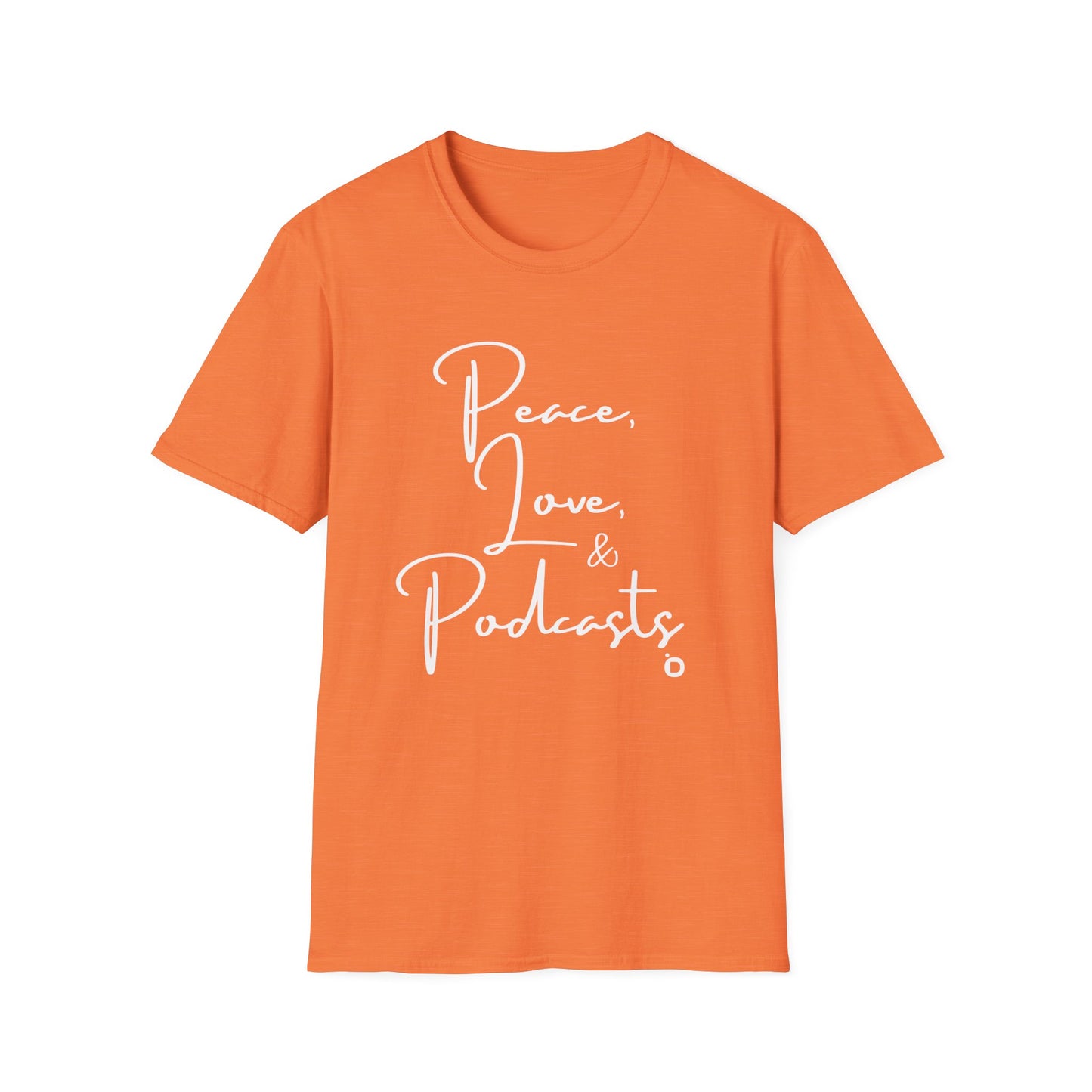 Peace, Love, & Podcasts Unisex Softstyle Cotton Tee - Black Print